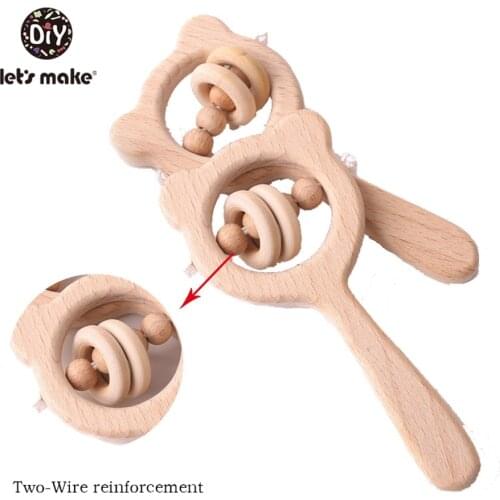 Lets Make 5pc Wooden Small Rings Bear Beech Wooden Teether Wood Infant Baby Teether Toys Baby Rattle Toy For Kids