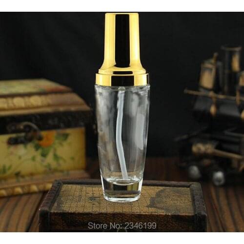 50ML 12Pcs/Lot Little Transparent Glass Black Bottle With Bright Sliver Or Bright Glod Lotion Pump Glass Bottle