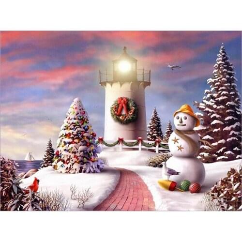 Diamond Embroidery Painting Picture Of Lighthouse Snowman ful winter Rhinestone Diamond Painting Cross Stitch Christmas tree