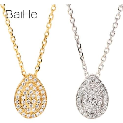 BAIHE Solid 18K White Gold 0.11ct Natural Diamond Women Engagement Trendy Fine Jewelry Gift Pave drop diamonds Pendant Necklaces