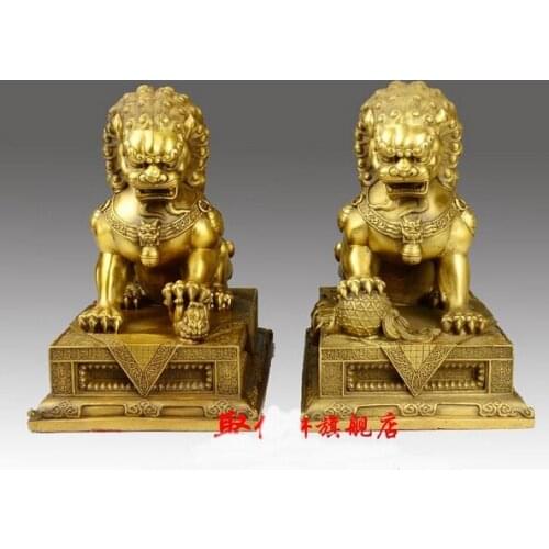 9 China Bronze Copper Home Decoration Fengshui Guardian Fu Foo Dog Lion Statue