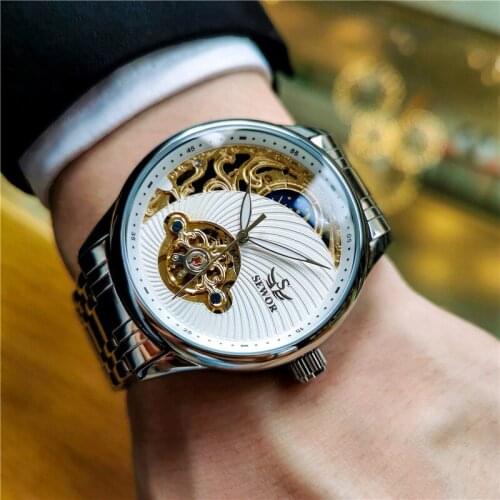 JOJOZ Automatic mechanical watch mens watch hollow tourbillon luminous waterproof business retro style mens watch