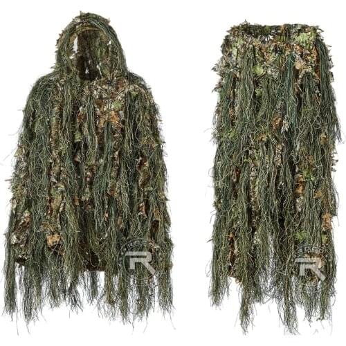 Hybrid Woodland Camouflage Ghillie Hunting Suit Light Weight Camouflage Ghillig Suit Combination of String & Fabric 3D Design
