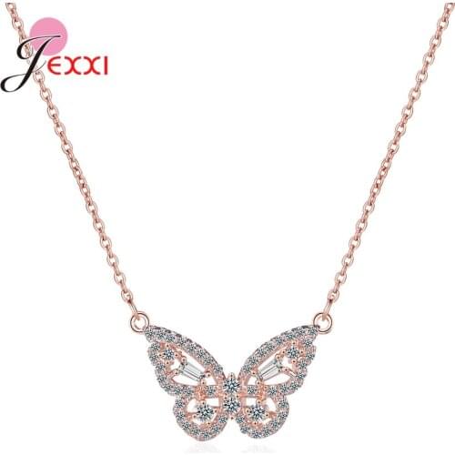 Exquisite Rose Gold 100% Real Silver 925 Chokers For Women Girl Fashionable Summer Butterfly Chokers Pendant Jewelry Wholesale