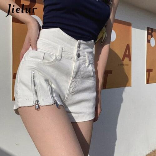 Jielur 2021 New Summer Wide-legged A-line Denim Shorts Women High Waist Loose Thin Jeans Hot Girl Black White Blue Womens Short