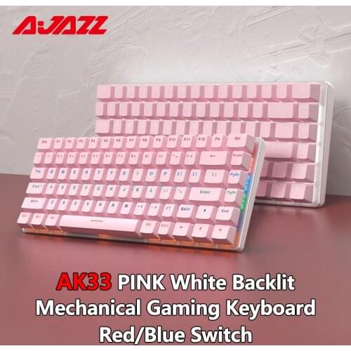 Ajazz AK33 Pink Portable Mechanical Wired Keyboard White Backlit Anti-Ghosting USB Gaming Keyboard 82 keys Type-C for PC Desktop