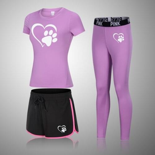 Lce Bear 3Pcs Yoga Set Women Fitness Short Sleeve Yoga Sport GYM Leggings Pants Fitness Suit Workout Clothes Training Tights