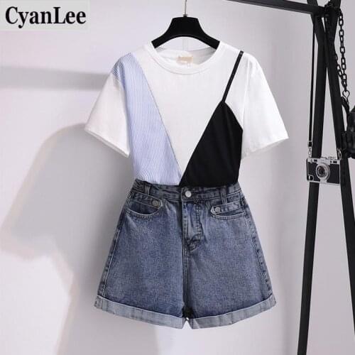 2020 summer 2 piece outfits Korean style chic t-shirt tops and shorts set casual cute girl suit 2 piece set women clothes