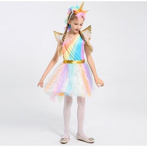 Hot Sale Girls Tutu Dress Rainbow Pony Cosplay Costume For Kids Birthday Party Dress Girl Halloween Costume Unique Girl