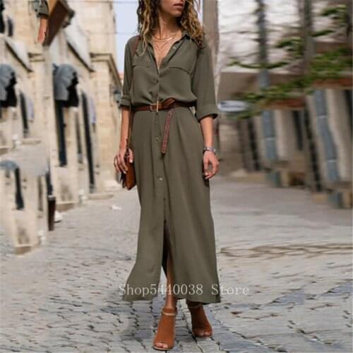 Muslim Women Elegant Fashion Abaya Long Sleeve Loose Buttons Shirt Dress Ramadan Islamic Dubai Clothing Turkish Robes Vestidos