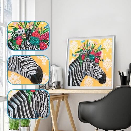 DIY 5D Mosaic Resin Color Zebra Animal Part Drill Special Shape Diamond Painting Kit Rhinestone Drawing for Room Decoration