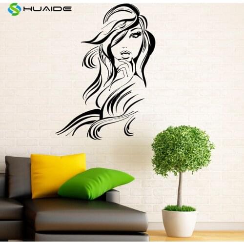Beauty Salon Wall Decal Sticker Fashion Styling Long Hair Sexy Girl Wall Art Bedroom Home Decor Wall Poster Vinyl Murals A115