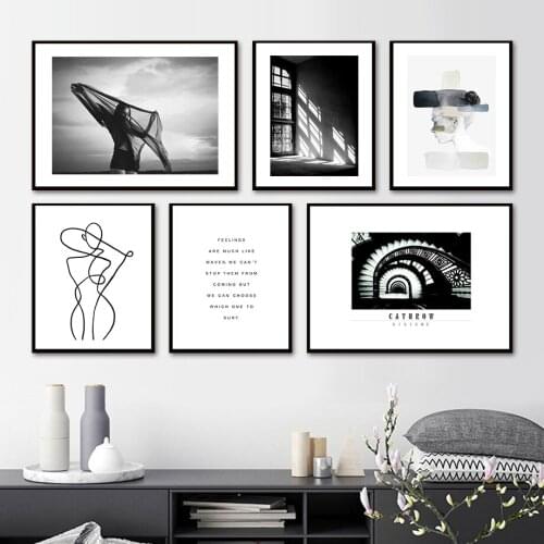 Doors Windows Woman Stairs Abstract Lines Wall Art Canvas Painting Nordic Posters And Prints Wall Pictures For Living Room Decor