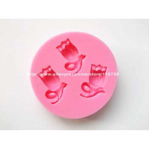 New! Free Shipping 3 Tulips Shaped Silicone Mold Cake Decoration Fondant Cake 3D Mold Food Grade Silicone Mould 247