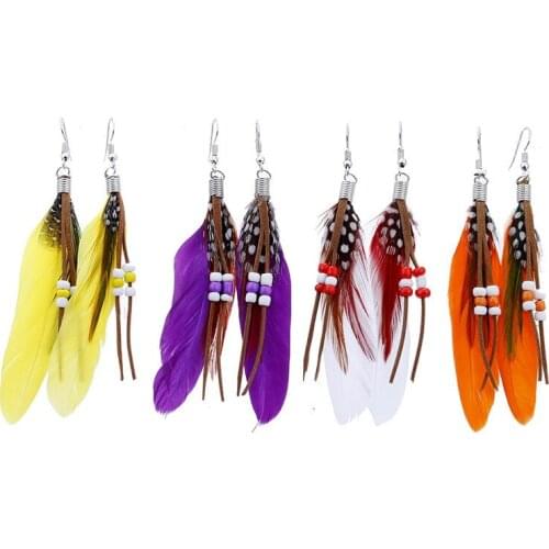 New Arrivals Fashion Earrings Jewelry Yellow Color Bohemia Style Colorful Feather Tassel Eardrop Earrings For Women ES0249a