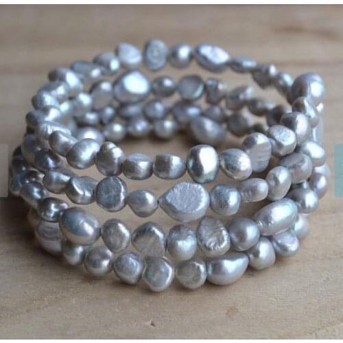 Unique Pearl Jewelry Genuine Pearl Bracelet 4 rows 6-10mm Silver Gray Color Natural Freshwater Pearl Bracelet Brideamsid Gift