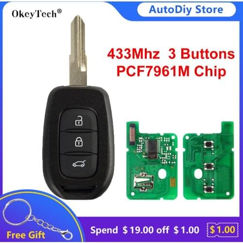 Okeytech 3 Buttons Car Key Remote Control For Renault Symbol Logan Sandero Trafic Dacia Duster Sandero 433Mhz PCF7961M Chip Auto
