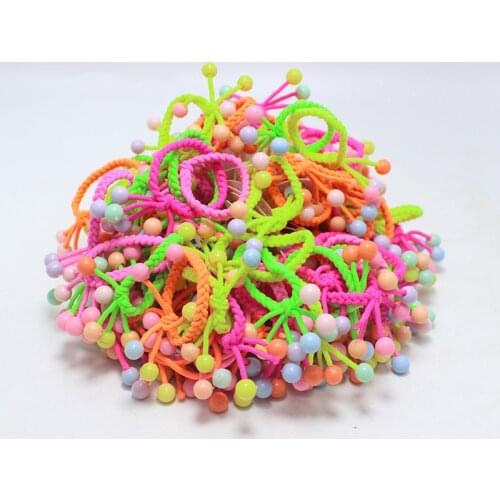 Cute Small Beads Elastic Hair Band Hand-knitted Knotted Hair Ties Bow Ponytail Hair Rope For Kids Hair Accessories Hair Rope