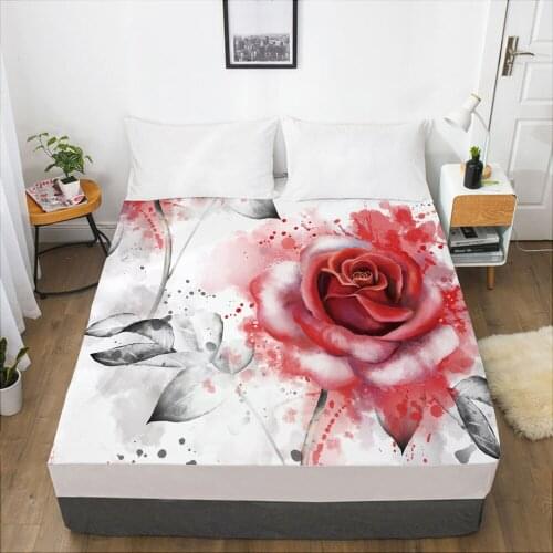 Luxury Elastic fitted sheet bed sheet With An Elastic Band Mattress Cover 150x200/160x200 Bed cover for home Flowers red