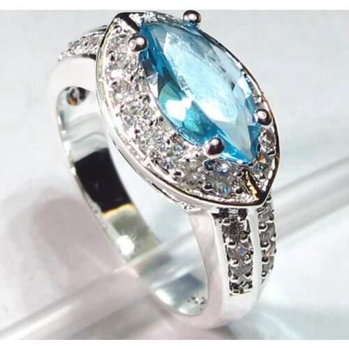 Fleure Esme Luxury Charms Wedding rings Jewelry Accessories for women Light blue Cubic Zirconia Rhodium Plated R309 size 8 9 10