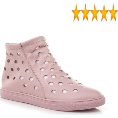 White Summer Footwear Women Pink High-Top Shoes Casual Hollow Out Breathable Leather Sandal Female Flat Roman Sandals