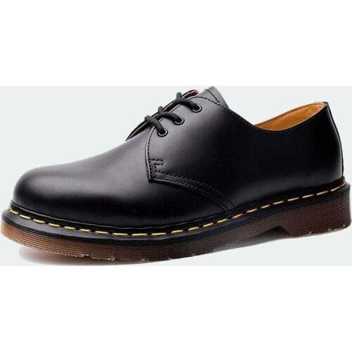 Large size Martens boots womens leather trend flats 3 hole low-top unisex shoes round toe casual tooling fashion oxfard shoes