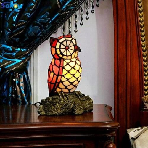 SGROW Hand-made Glass Owl Lampshade Table Lamp for Bedroom Childrens Room Desk Light European Style Indoor Lighting Fixtures