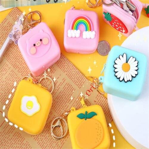 Cute Strawberry Coin Purse Rainbow Cartoon Coin Purse Super Cute Silicone Coin Bag Key Bag Womens Zipper Purse