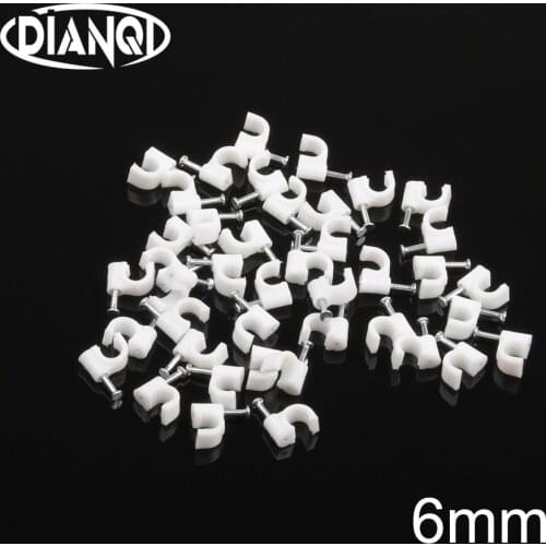 Y6 Nylon PE Plastic 6mm Circle Cable Clip C Shaped High Carbon Steel Nails Cable clips Wire Wall holder 100pcs Circle Path white