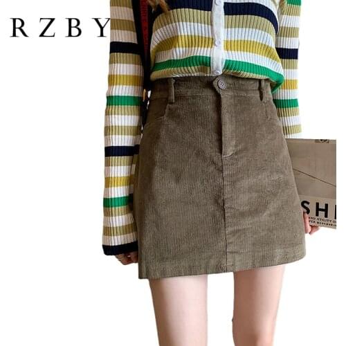 ShortSkirt Women Fall/Winter 2020 New Retro Corduroy Skirt High Waist Thin A-line Skirt Black Bag Hip Falda Corta RZBY186