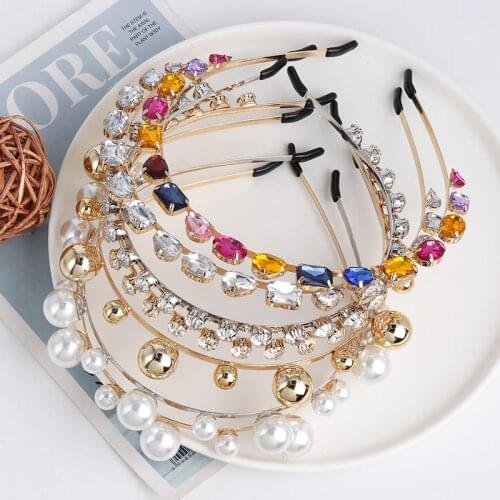 JUJIA Women Elegant Full Crystal Pearls Simple Hairbands Sweet Headband Hair Hoops Head Band Lady Fashion Hair Accessories