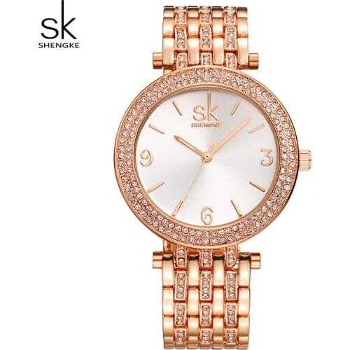 Shengke Silver Watches Women Brand Luxury Crystal Ladies Quartz Watch 2020 SK Women Bracelet Watches Montre Drop Shipping