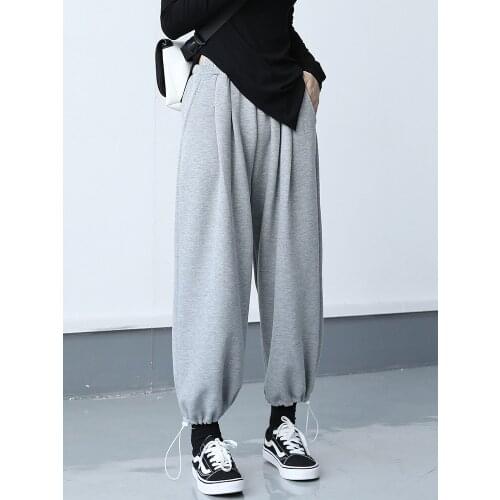 Ladies spring and autumn new loose straight tube high waist fashion trouser foot draw rope large size nine points casual pants