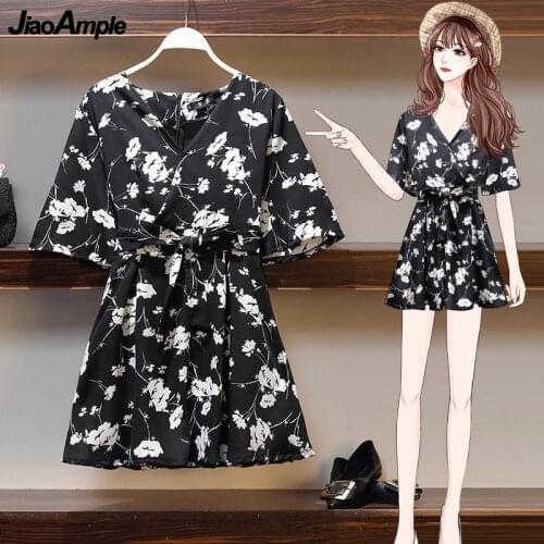 Womens 2021 Summer Bohemian Print 2 Piece Clothing Suit Girls Prairie Chic Lace Up Flower Mini Dress and Shorts Sets Streetwear