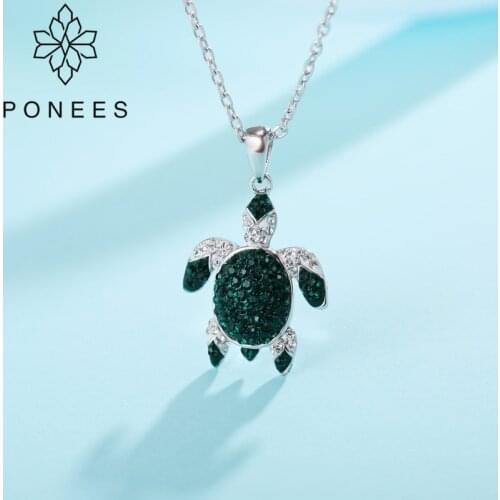 PONEES Dropshipping Luxury Green Sea Turtle Pendant Necklace for Women Female Animal Wedding Ocean Beach Jewelry Gift