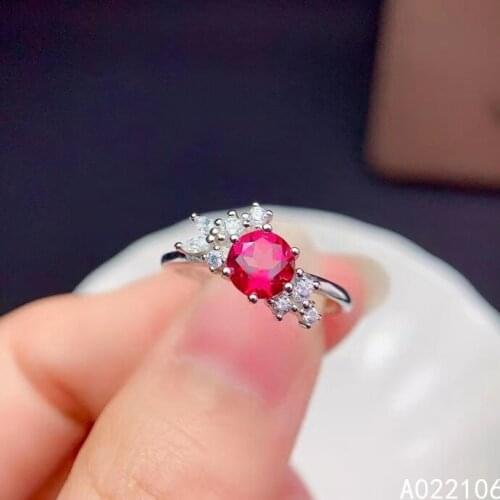 925 Pure Silver Chinese Style Natural Pink Topaz Womens Luxury Classic Round Adjustable Gem Ring Fine Jewelry Support Detection