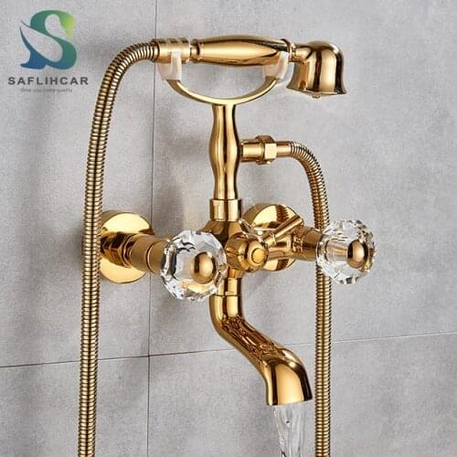 Telephone Style Golden Waterfall Bathtub Faucet Bathroom Brass Bath Faucets Waterfall Rotatb Spout Hot&Cold water Shower tap set