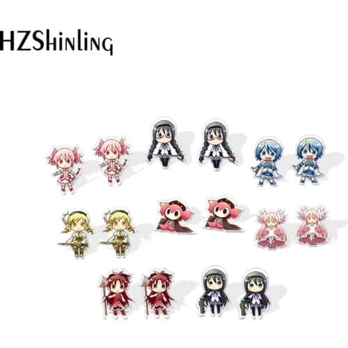 2020 New Mahou Shoujo Madoka Magica Stud Earring Cute Acrylic Earrings Resin Epoxy Handmade Jewelry
