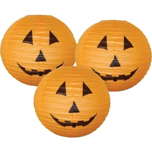 3pcs Orange Pumpkin Head Paper Lanterns Big Chinese Japanese Paper Jack-O'-Lanterns for Halloween Event Hanging Diy Decor Favor