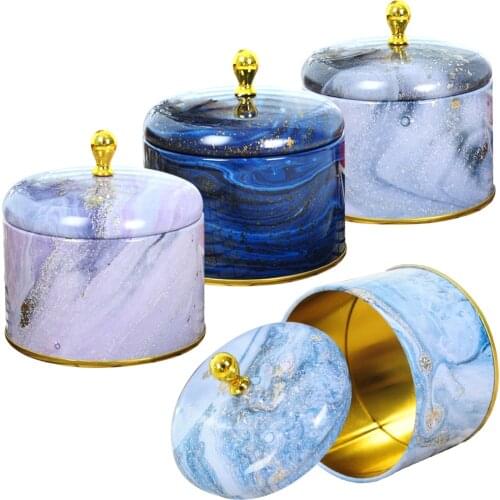 4pcs Modern Marble Tea Candy Jewelry Storage Box Display Candle Jar Christmas Empty Iron Box Wedding Favor Round Tin Box