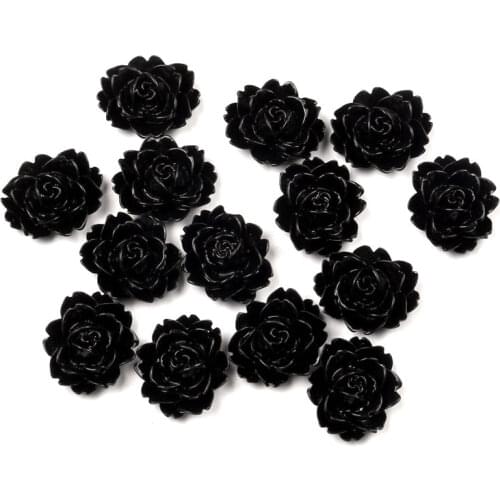 50Pcs Black Resin Flower Decoration Crafts Beads Flatback Cabochon Scrapbook DIY Embellishments Accessories Buttons