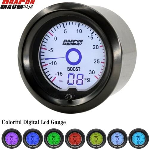 Dragon 2" 52mm Auto Car Boost Gauge 7 Colors Backlight LED Digital Turbo Unit -15~30 Psi Meter Turbine Instrument Free Shipping