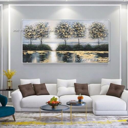 The Foil Gold Tree Forest Handmade Modern Abstract Thick Oil Painting On Canvas Corridor Knife Graph Mural Art Home Decoration