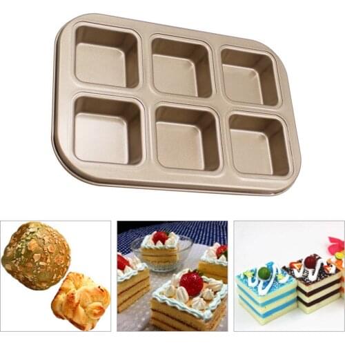 Muffin Cake Pan 6-Cavity Square Non-Stick Cupcake Tray Carbon Steel Bakeware for Oven Baking