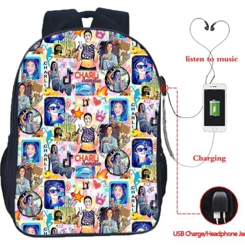 Hot Sale Charli Damelio Backpack Boys Girls School Bags Men Women Double Layer Laptop Rucksack Kids Teens USB Travel Knapsack