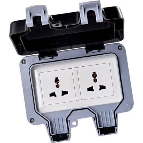 IP66 10A Waterproof Wall Switch Socket Two Multi-FunctionThree Hole Double Socket Suitable for UK/EU/AU/US Plug Outdoor Bathroom
