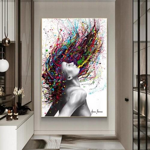 Modern Abstract Wall Art Colored Hair Girl Play Piano Take Photos Ballet Music Canvas Painting Figure Posters Pictures Decor