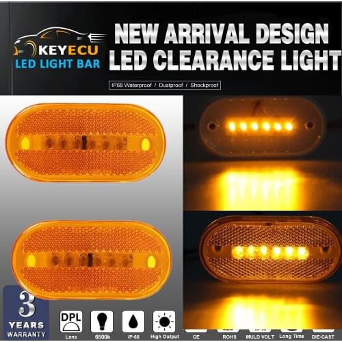KEYECU 2pcs LED Marker Lights Amber Outline Lamps Bus Truck Trailer Camper Motorhome 6 Diode LED Clearance Side Marker Light
