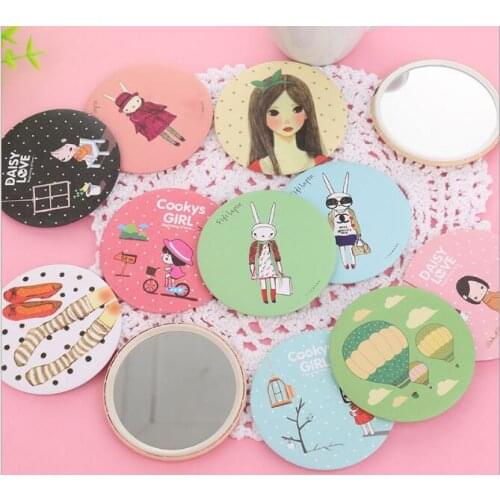 2pcs/lot Round Makeup Mirror Cartoon Pattern Portable Compact Pocket women girl Cosmetic Small Compact Mirrors