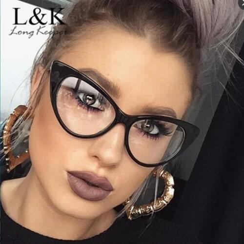 LongKeeper 2021 New Cat Eye Glasses Frame Women Brand Designer Cateye Optical Eyeglasses Ladies Fashion Retro Clear Glasses